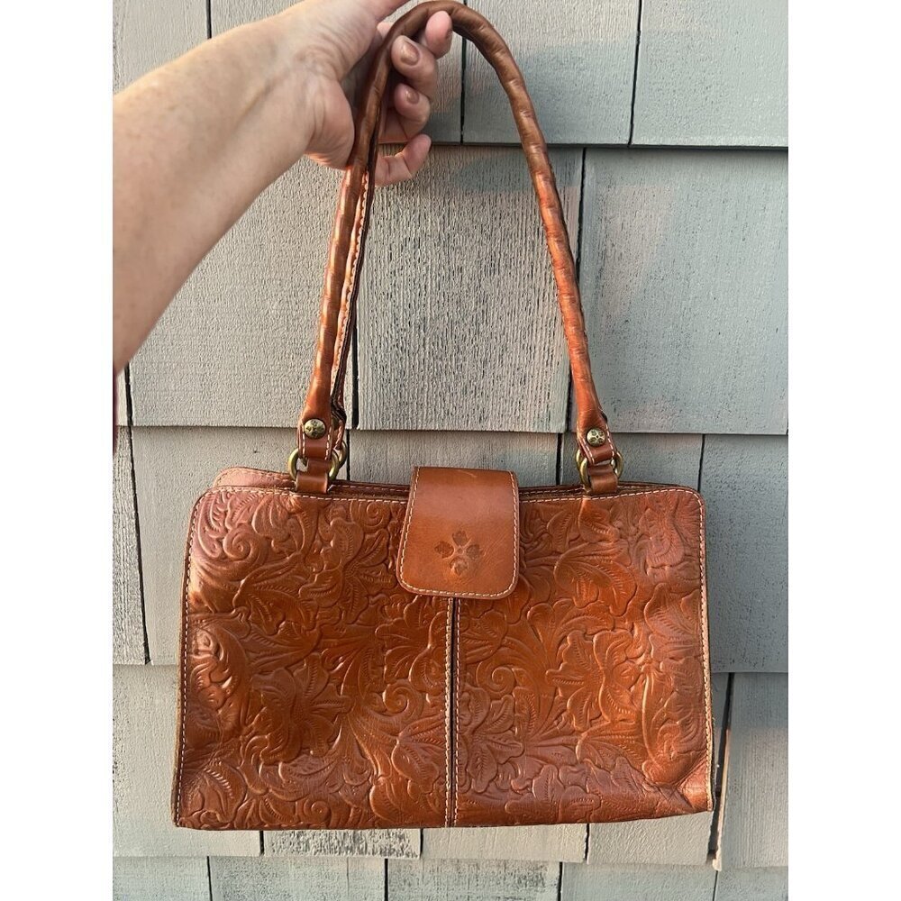 Vintage Patricia Nash embossed floral brown leather shoulder bag designer hippie - Picture 14 of 16